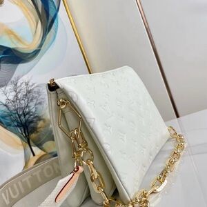 White Embossed Leather Shoulder Bag with Gold Chain